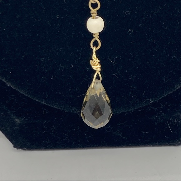 BHD Y-Drop Necklace 2 Chain Multilayer Gold Tone Faceted Teardrop Accent - Picture 4 of 7